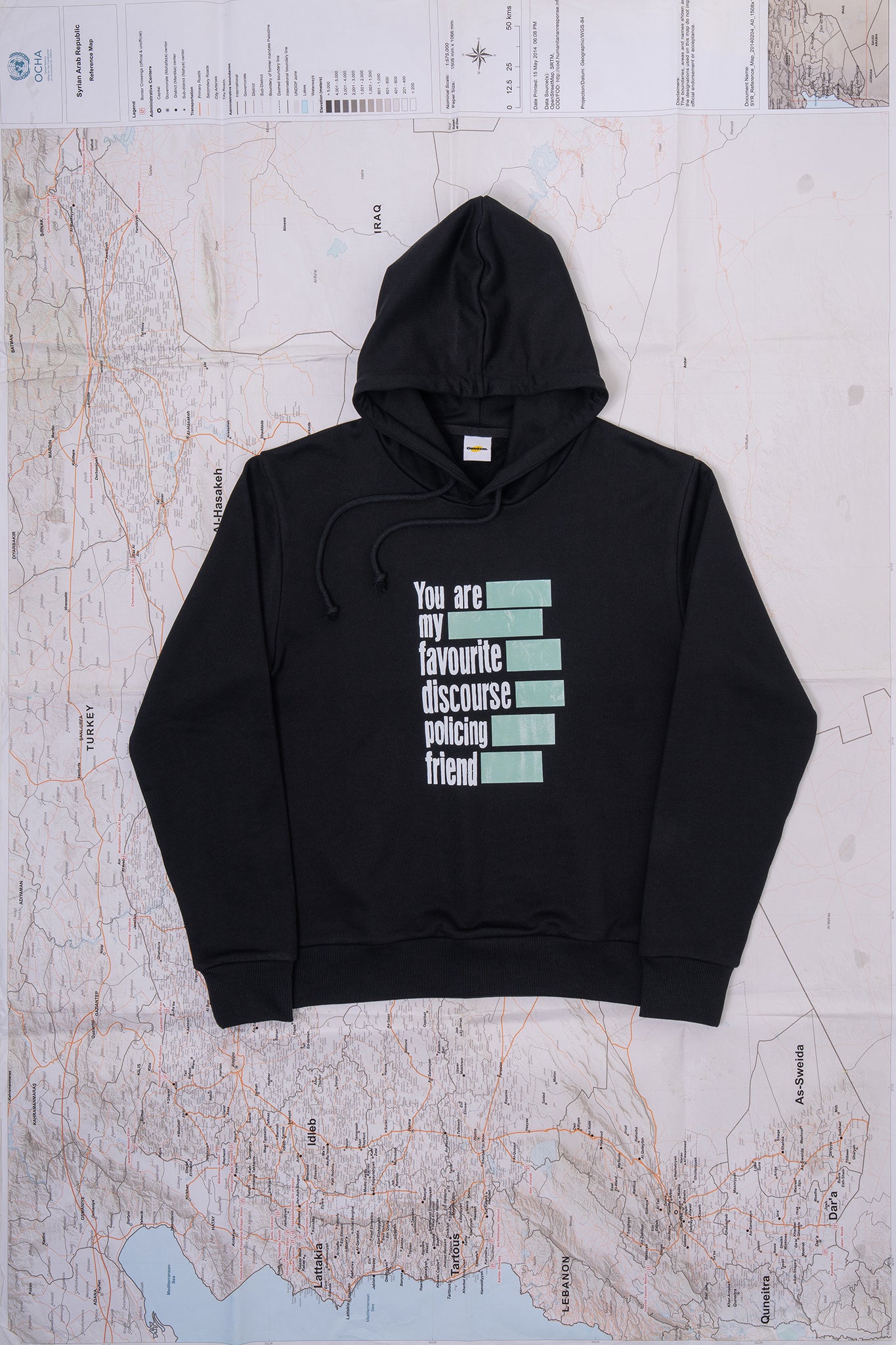 GÜNDEM Discourse hooded sweatshirt (unisex fit) for the 2025 Fall/Winter collection.