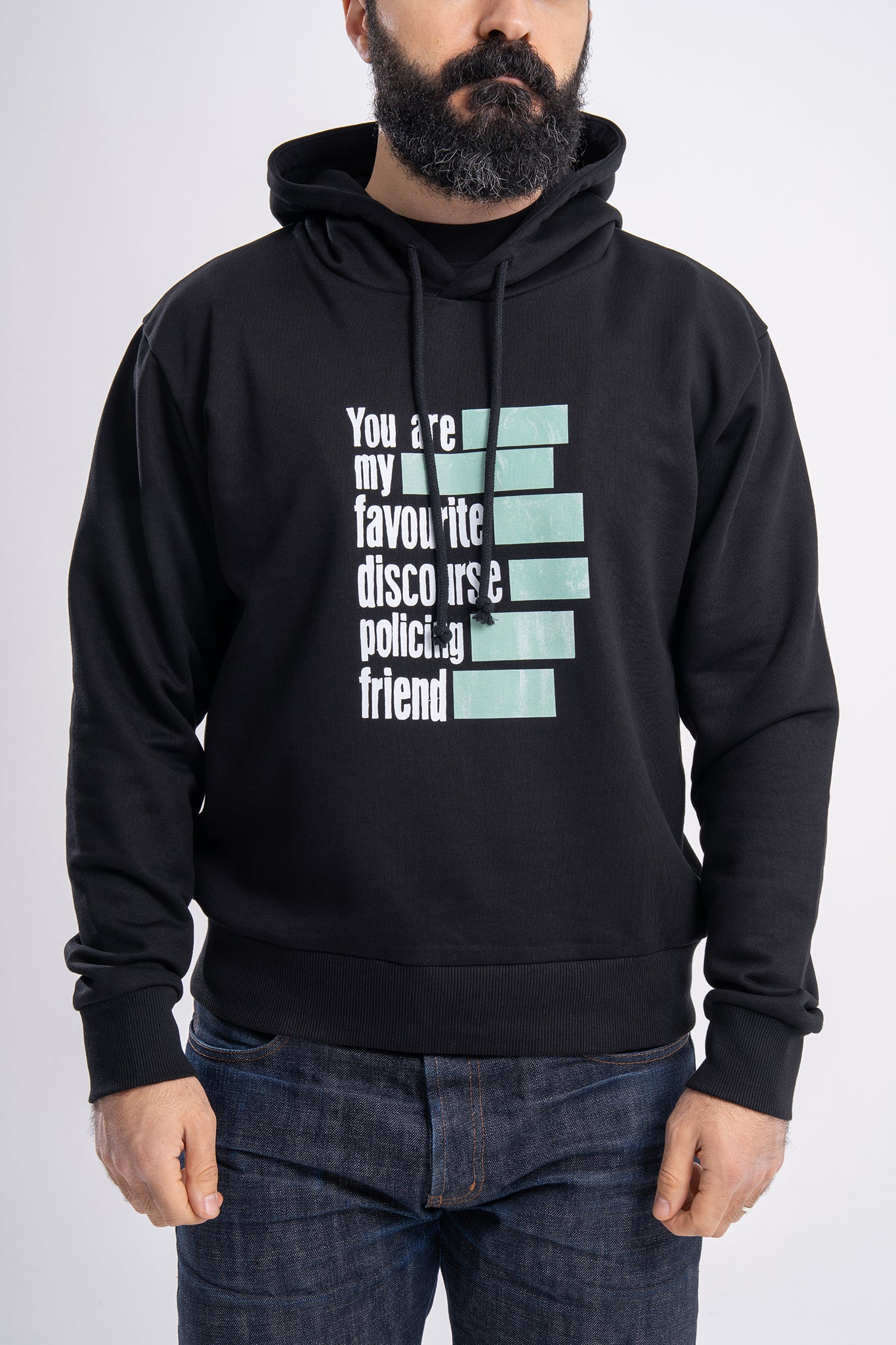 GÜNDEM Discourse hooded sweatshirt (unisex fit) for the 2025 Fall/Winter collection.