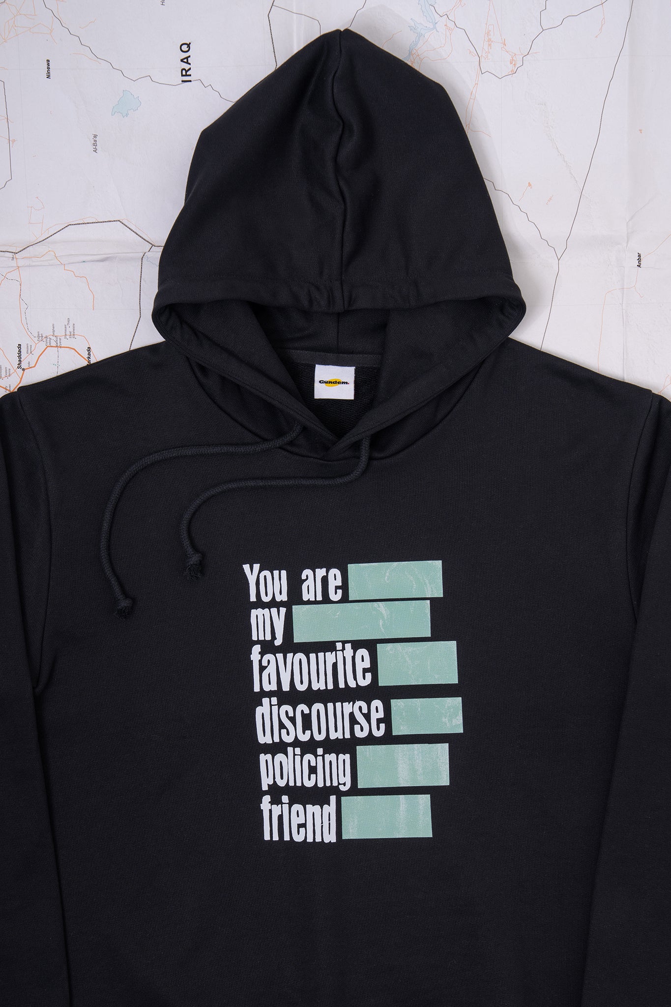 GÜNDEM Discourse hooded sweatshirt (unisex fit) for the 2025 Fall/Winter collection.