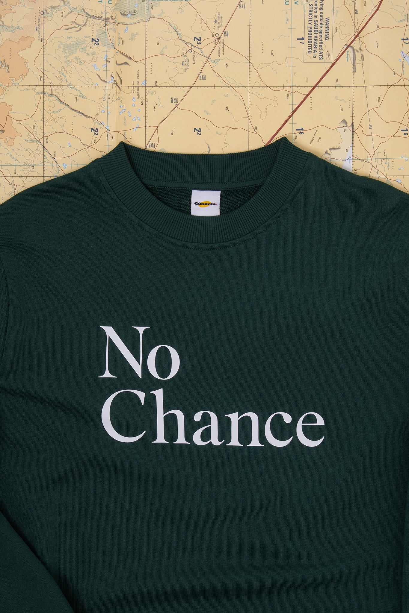 GÜNDEM No Chance crewneck sweatshirt (unisex fit) from the 2025 Fall/Winter line.