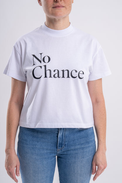 GÜNDEM No Chance t-shirt for women, modeled from the 2025 Fall/Winter collection.